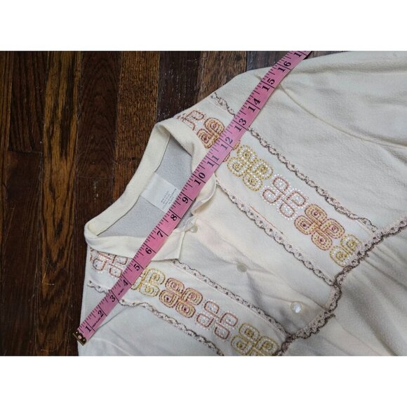 Vintage 70s Cream Boho Prairie Night Gown House Dress Bell Sleeve - Picture 10 of 14